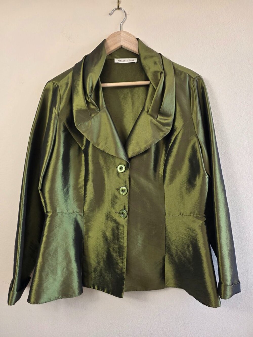 Melanie Lynn Vintage-Inspired Taffeta Blazer Peplum Waist & Wide Collar Size 12